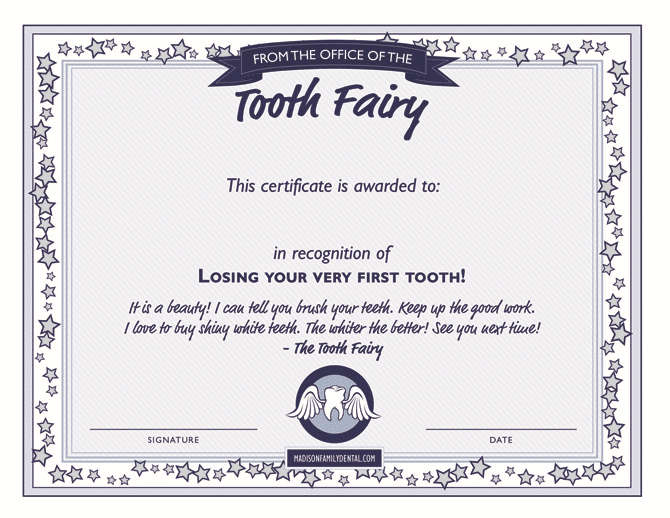 first tooth loss certificate